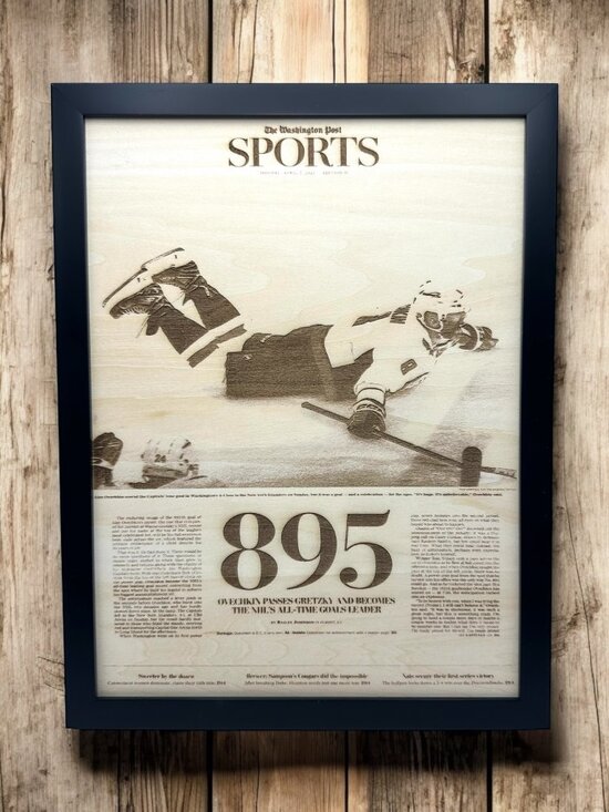 Alexander Ovechkin 895 Goals Wooden Wall Art | Laser Engraved WSJ Article - Picture 1 of 4